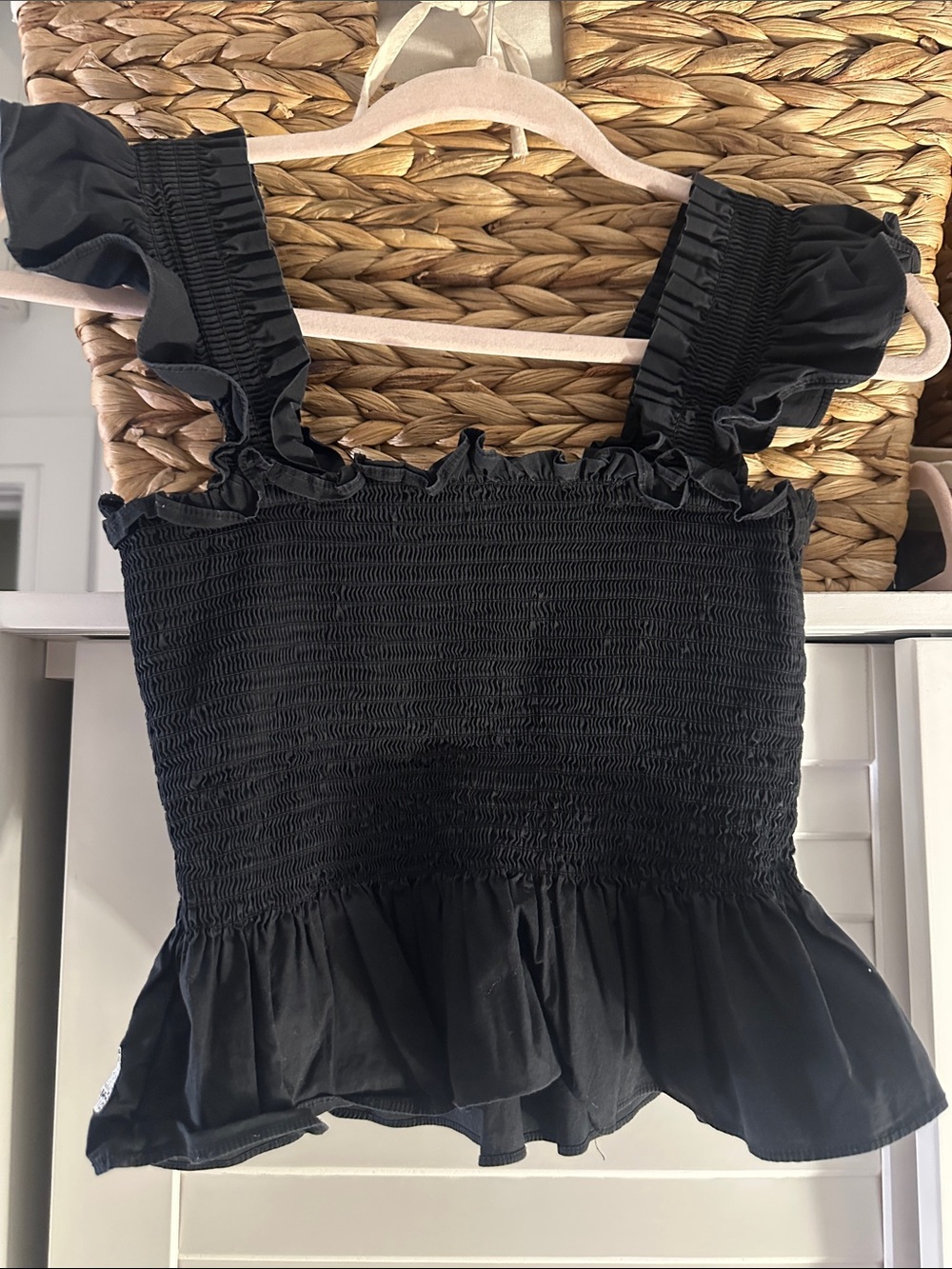 Hill House Black Smocked Ruffle Peplum Camisole